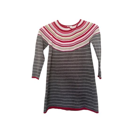 Hanna Andersson Striped Sweater Dress Girls Size 120 6-7 Gray White Striped - Picture 1 of 7